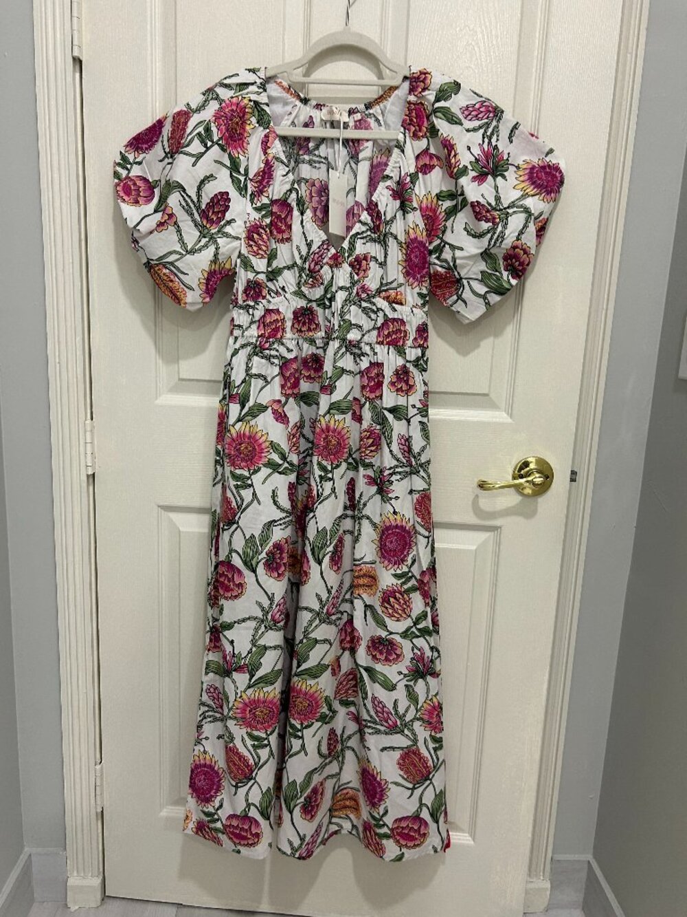 Banjanan Francesca Midi Dress Protea Cypress FloralPrint Cotton Poplin S NWT
